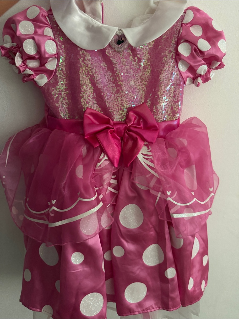 Girls' Pink Sequin Polka Dot Bow Party Costume Dress